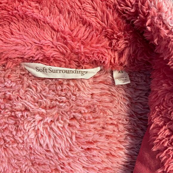 Soft Surroundings Coral Pink‎ Fuzzy Fleece Quarter Zip Pullover Tunic Top - Picture 3 of 6